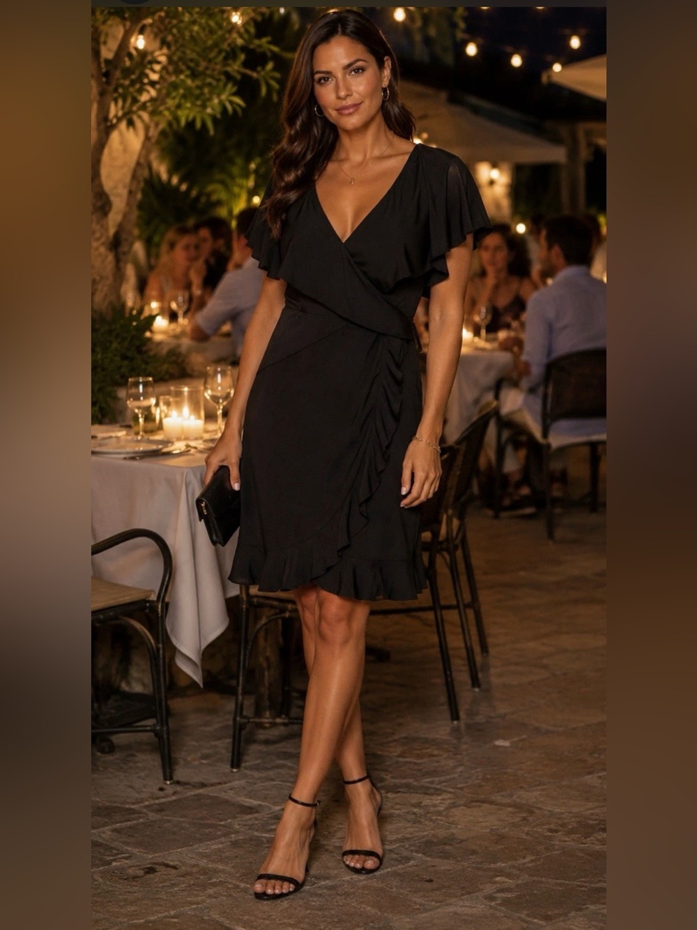Chic Black Ruffle Wrap Mini Dress